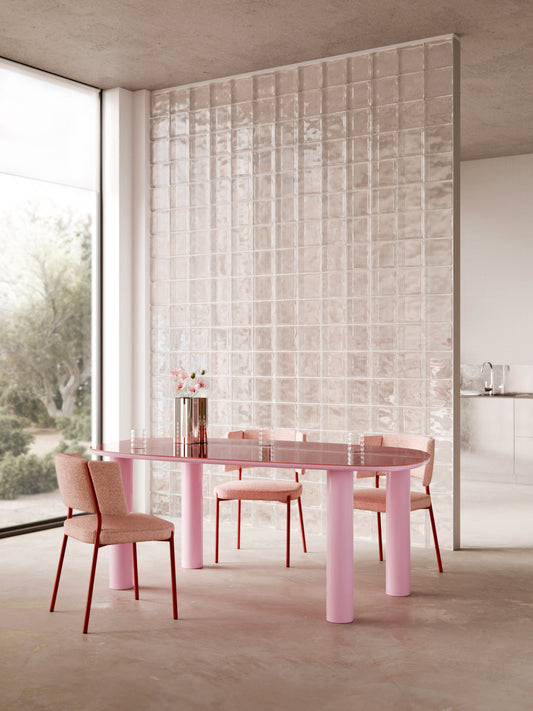 Beni Organic Dining Table, Glass Top, 200 x 110 cm