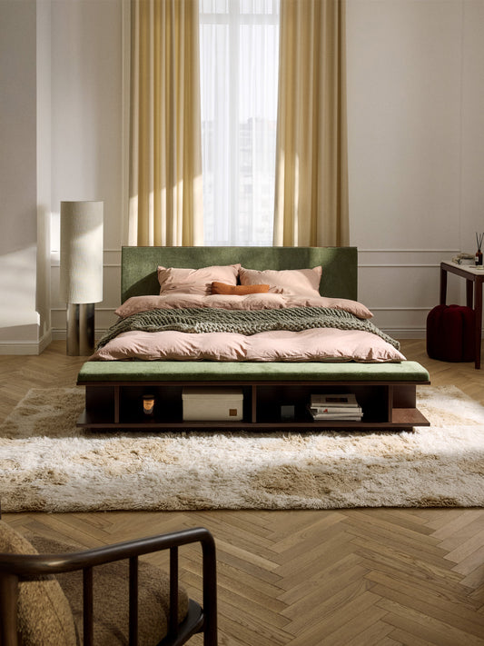 Clark Wooden Bed Frame with Side Shelves and Bench