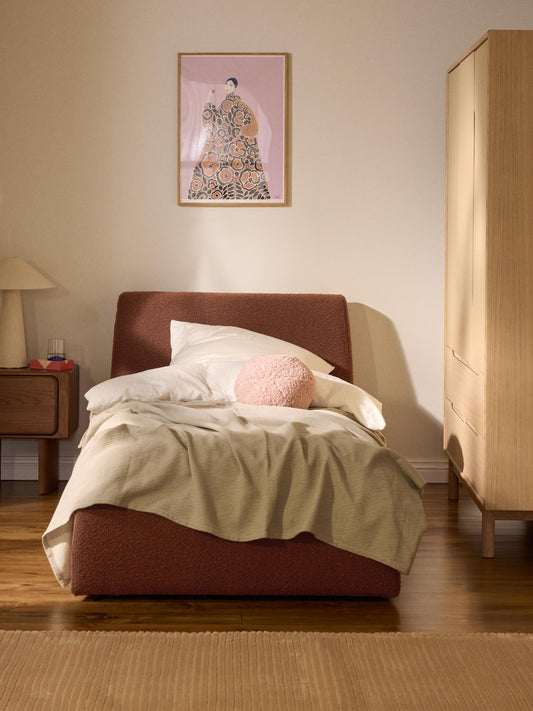Cloud Single Storage Bed, Bouclé
