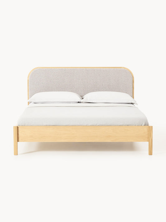 Jones Wooden Bed with Headboard in Bouclé
