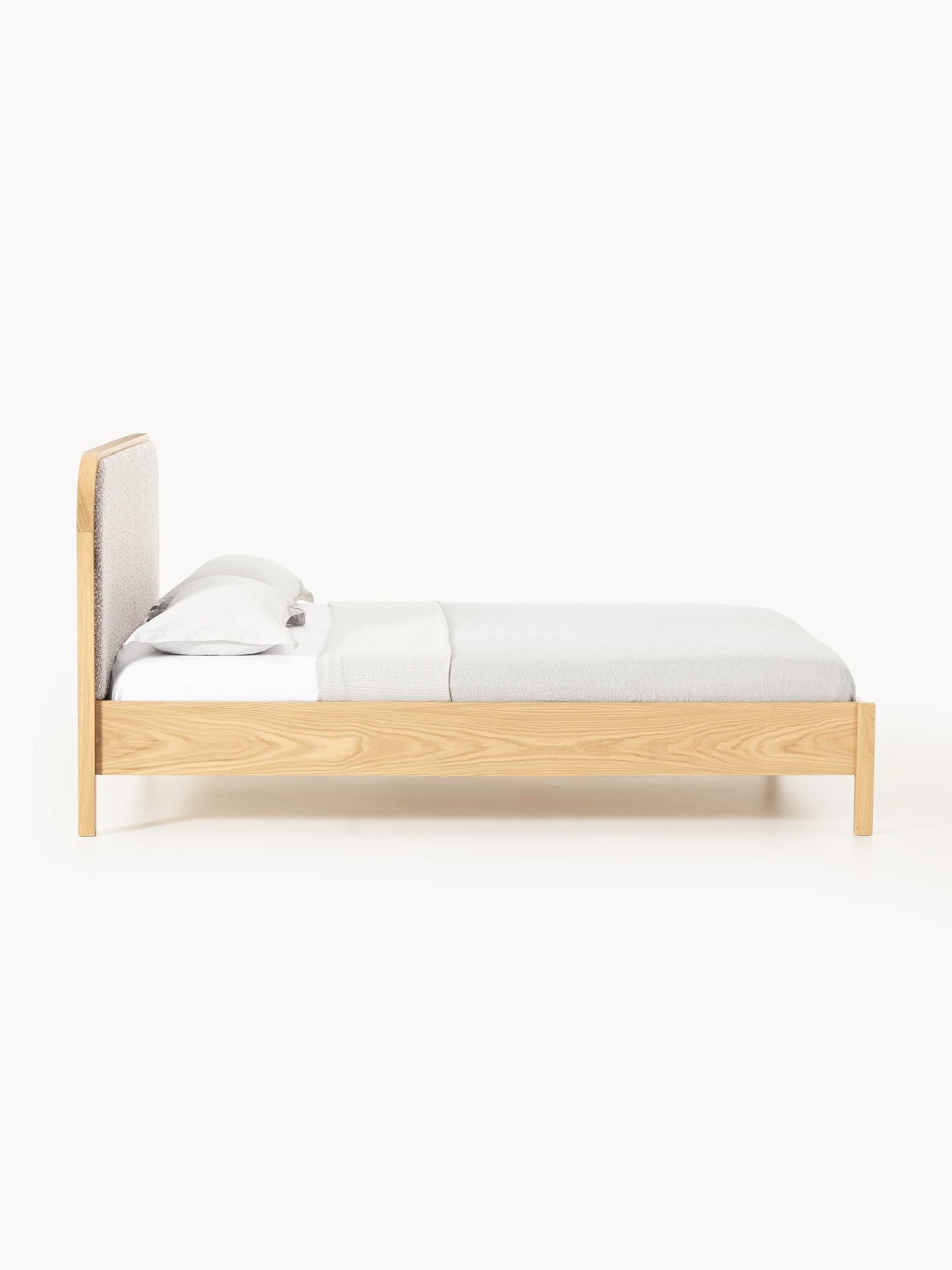 Jones Wooden Bed with Headboard in Bouclé