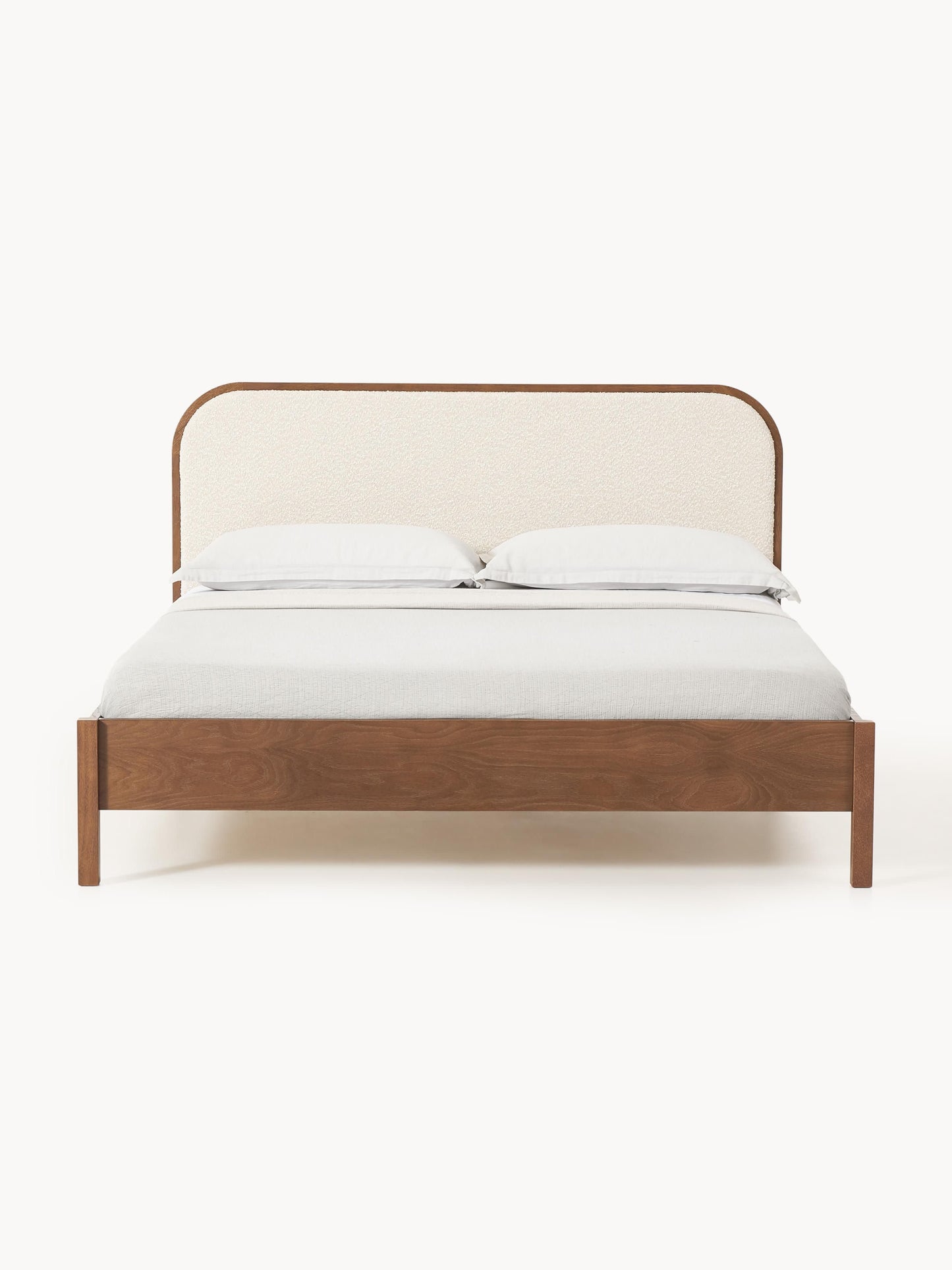 Jones Wooden Bed with Headboard in Bouclé