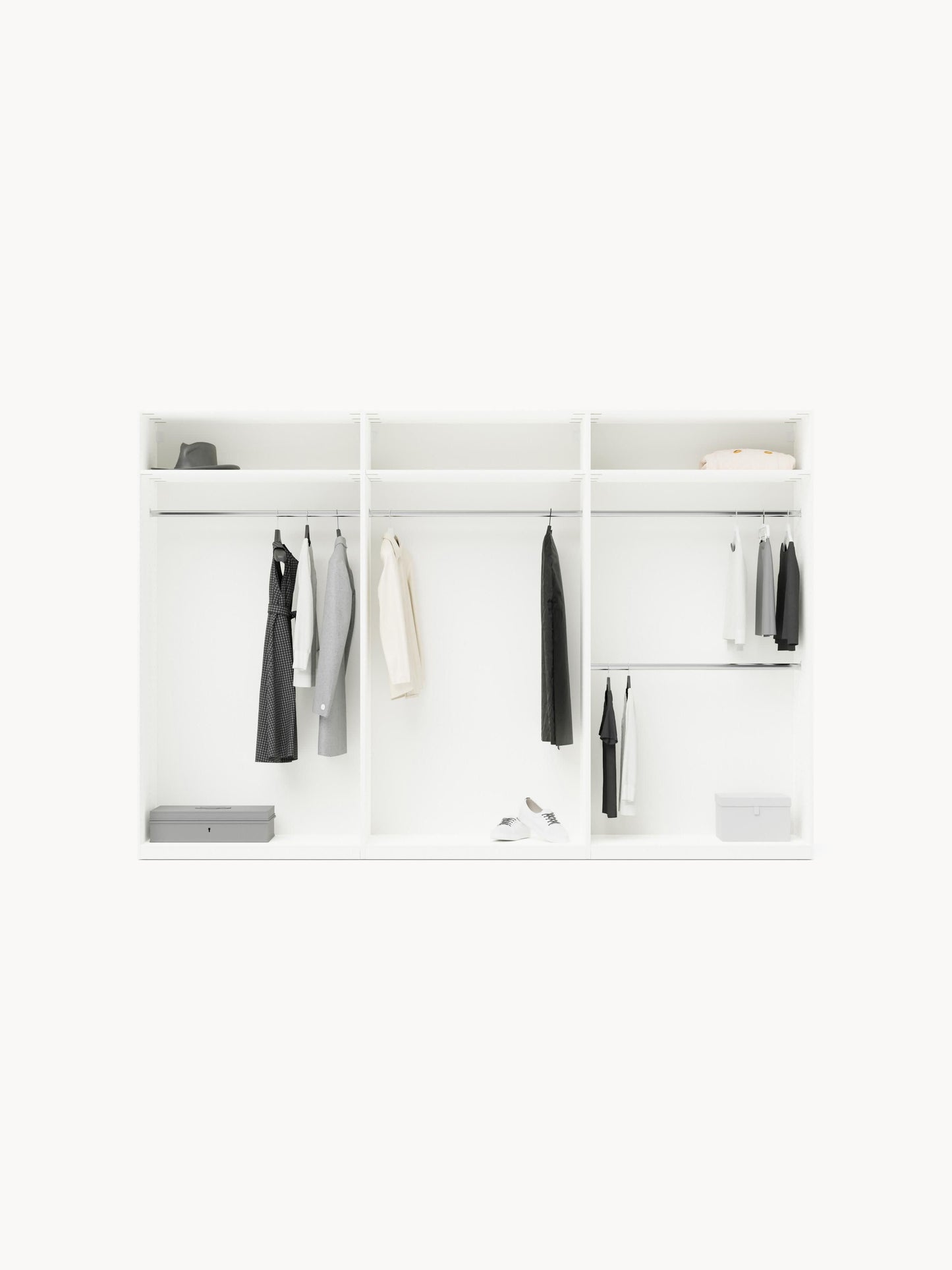Leon Hinged-Door Wardrobe, Modular, 300 cm Wide, in Various Sizes