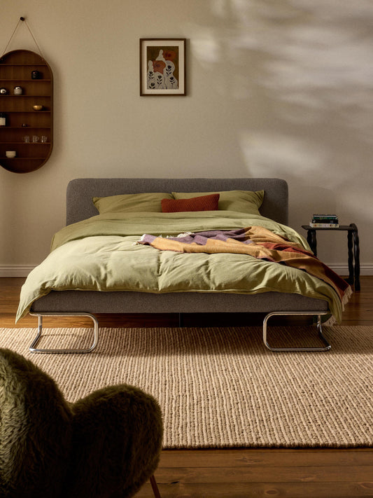 Olina Upholstered Bouclé Bed on Metal Legs
