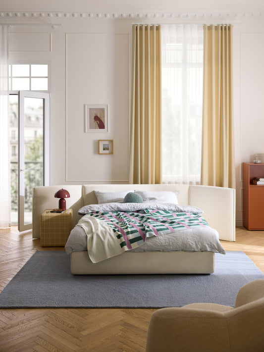 Otis Upholstered Bed, Folding Headboard