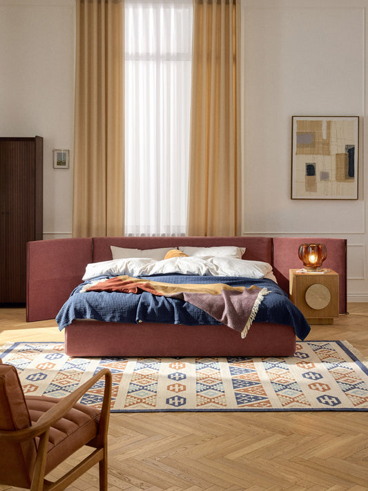 Otis Upholstered Bed, Folding Headboard
