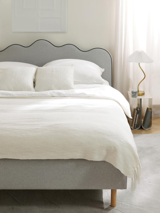 Romy Upholstered Bed, Wavy Headboard