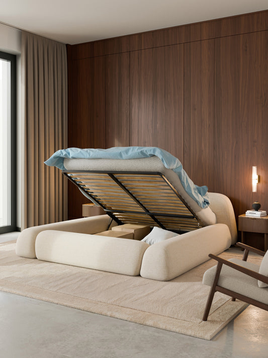 Wolke Bouclé Storage Bed, Upholstered
