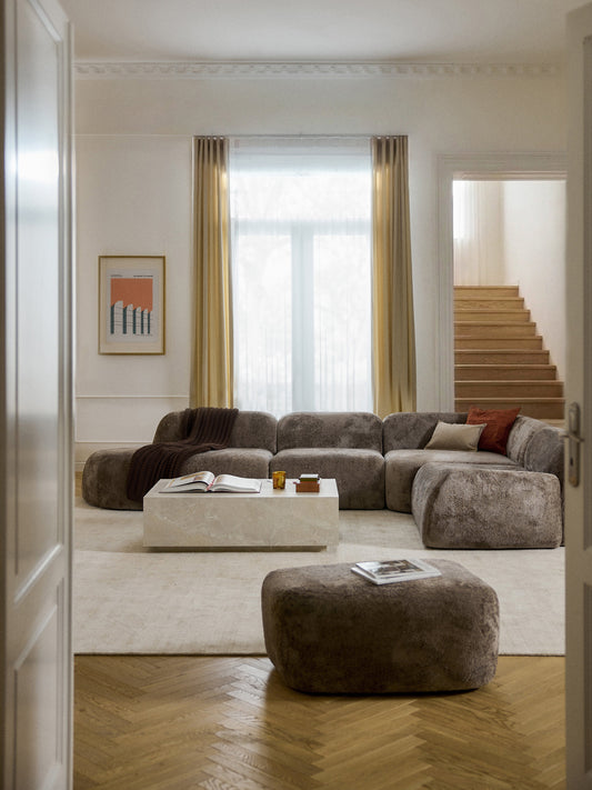 Wolke Modular XL Corner Sofa with Chaise Longue, Teddy Bouclé