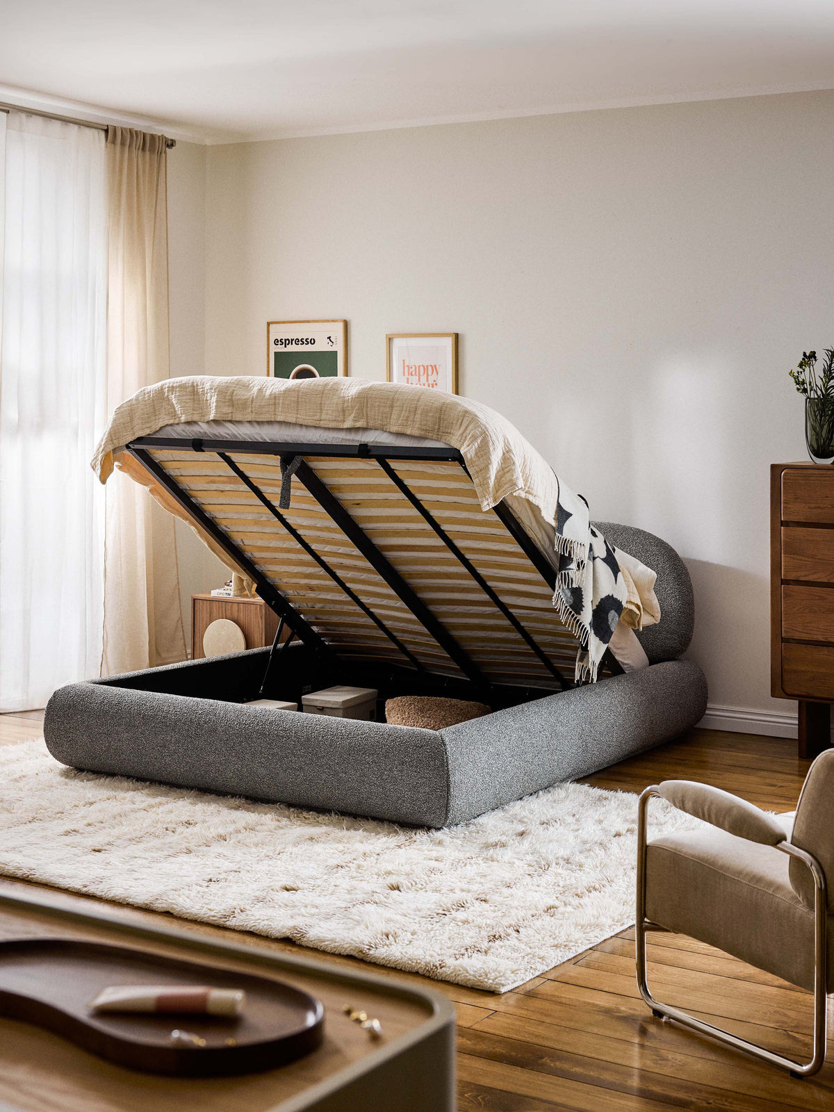 Alba Bouclé Storage Bed, Upholstered