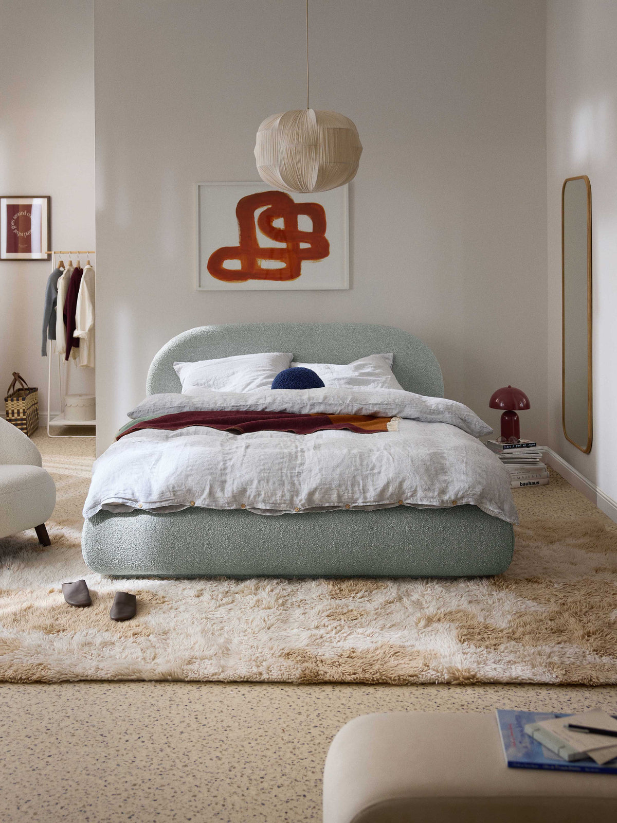 Alba Upholstered Bed, Bouclé