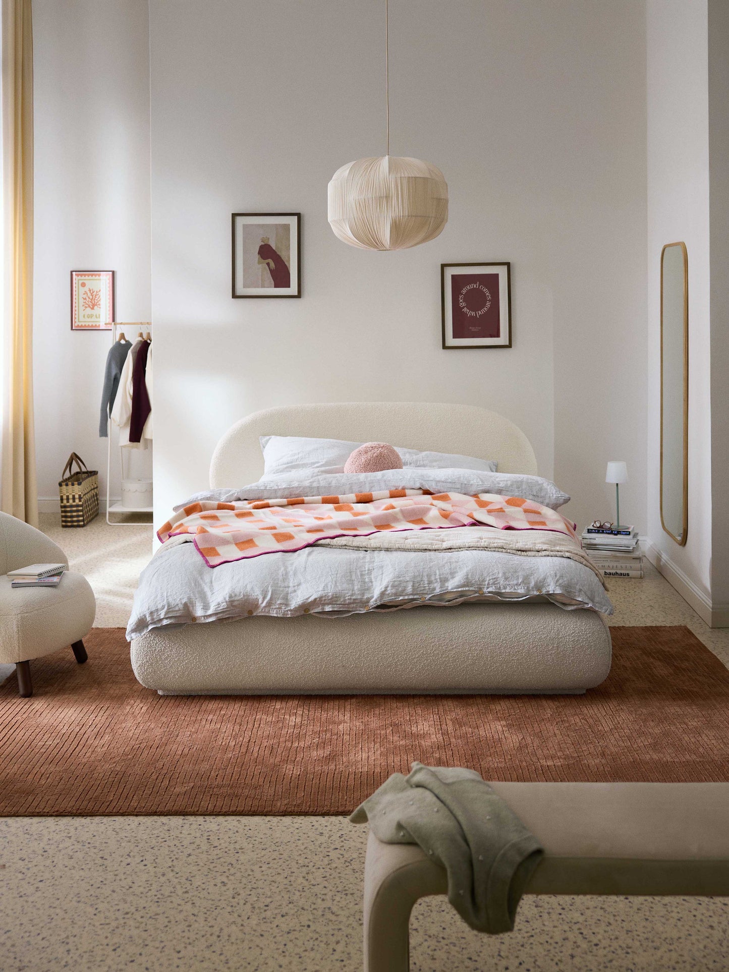 Alba Upholstered Bed, Bouclé