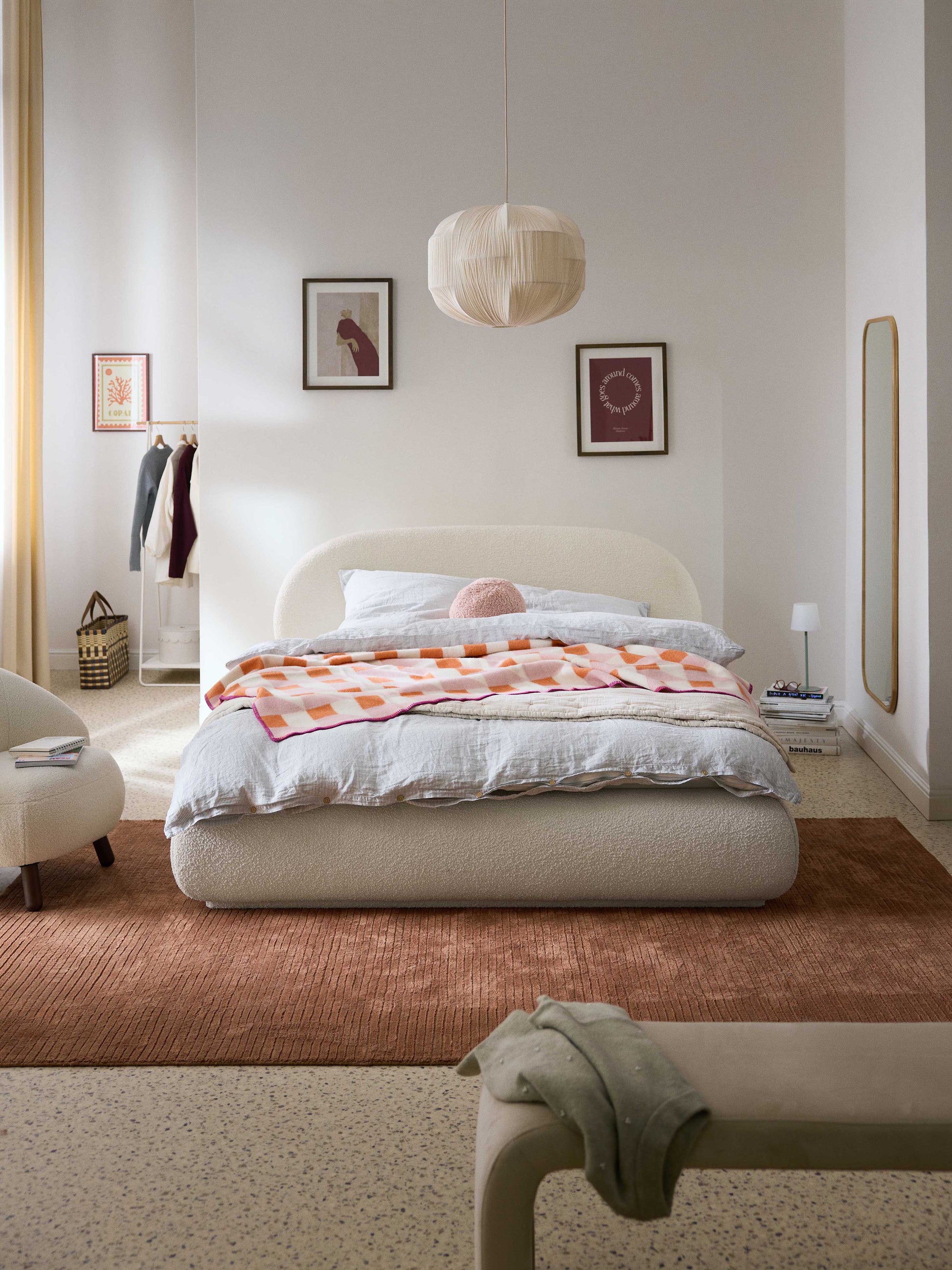 Alba Upholstered Bed, Bouclé