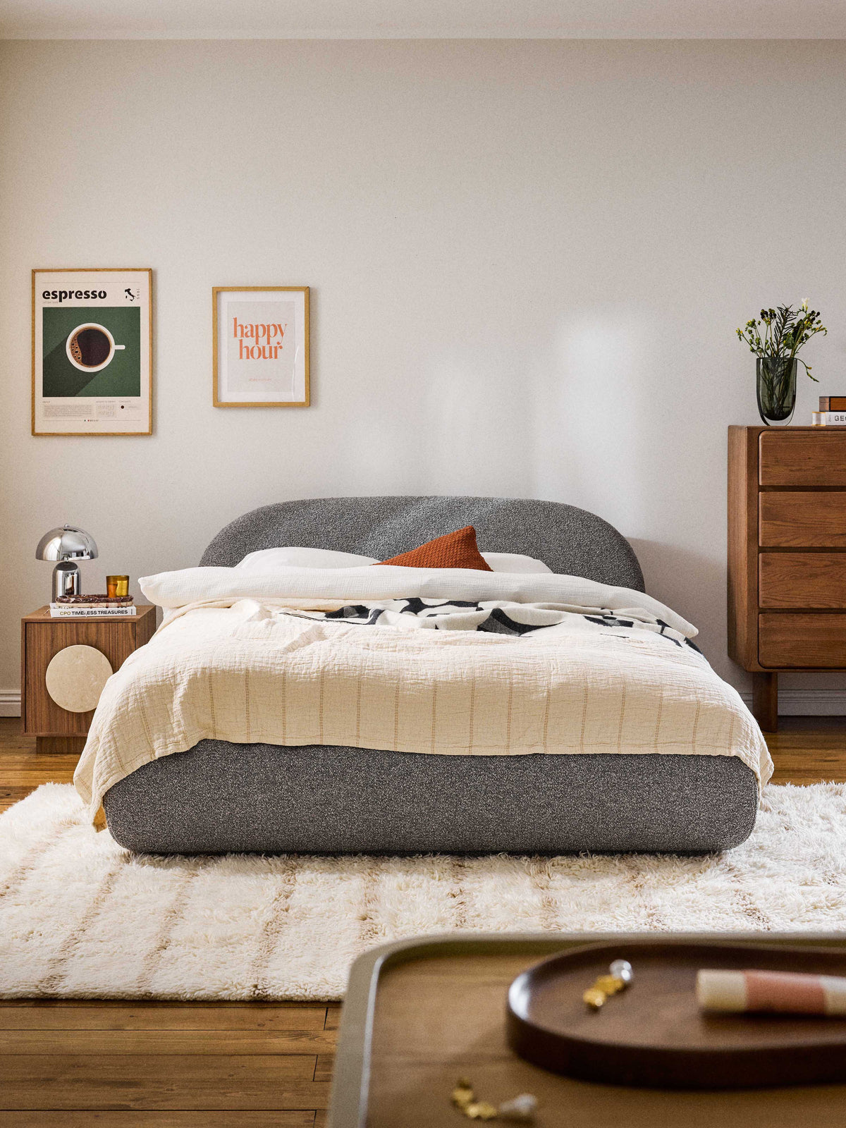 Alba Upholstered Bed, Bouclé