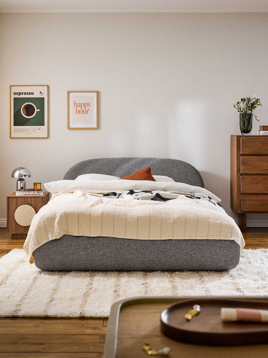 Alba Upholstered Bed, Bouclé