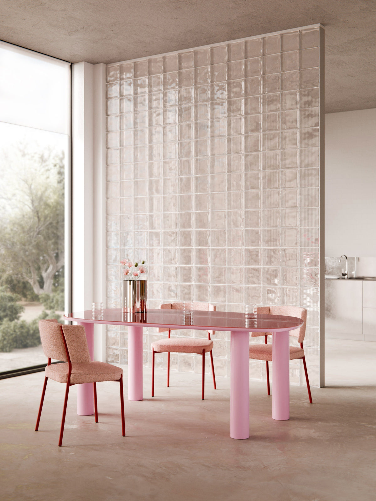 Beni Organic Dining Table, Glass Top, 200 x 110 cm