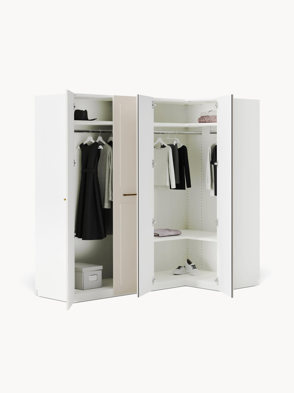 Charlotte Corner Wardrobe, Modular, 215 cm Wide, in Various Sizes