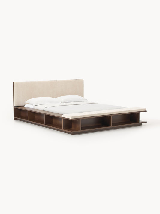 Clark Wooden Bed Frame with Side Shelves and Bench
