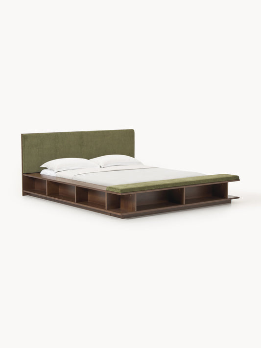 Clark Wooden Bed Frame with Side Shelves and Bench
