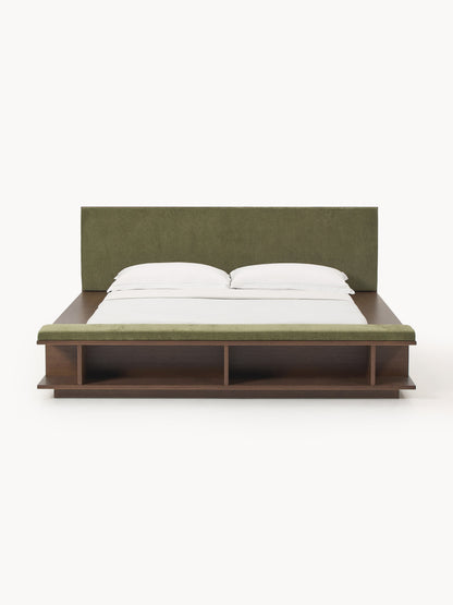 Clark Wooden Bed Frame with Side Shelves and Bench
