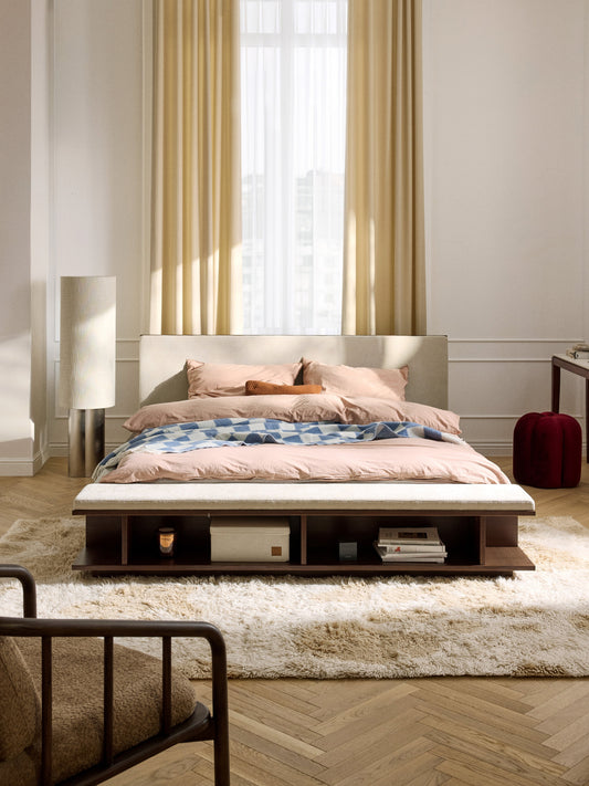 Clark Wooden Bed Frame with Side Shelves and Bench