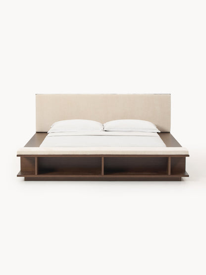Clark Wooden Bed Frame with Side Shelves and Bench