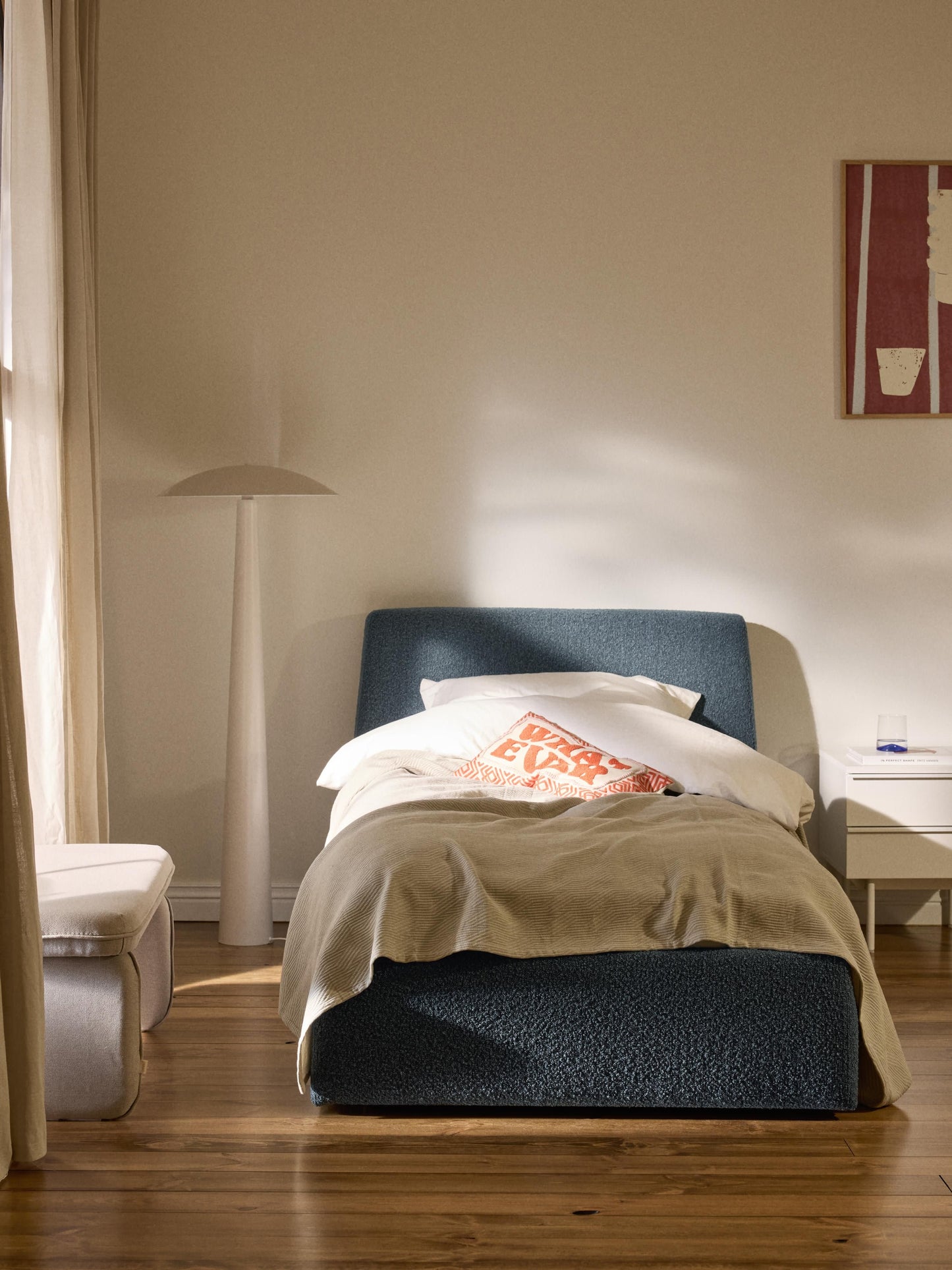 Cloud Single Storage Bed, Bouclé