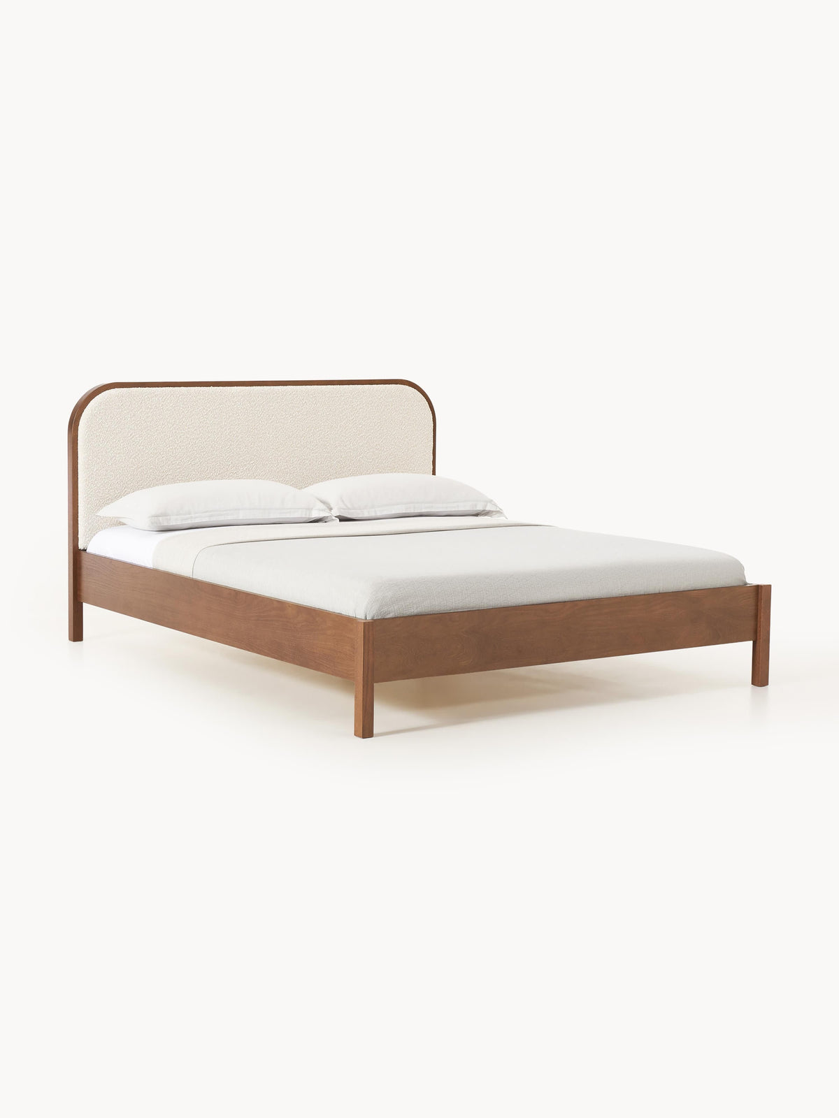 Jones Wooden Bed with Headboard in Bouclé