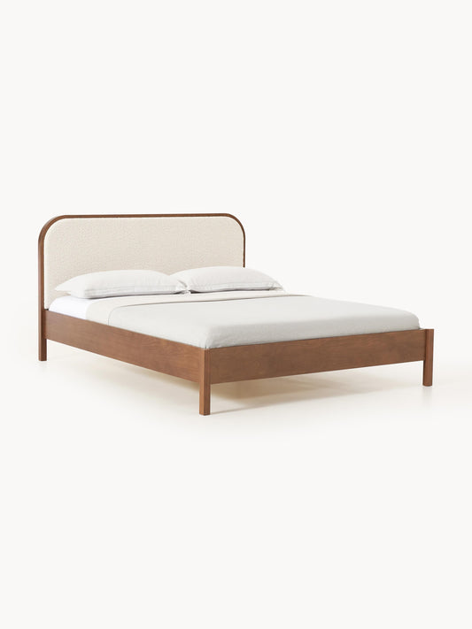 Jones Wooden Bed with Headboard in Bouclé