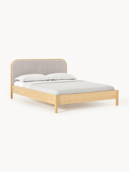 Jones Wooden Bed with Headboard in Bouclé