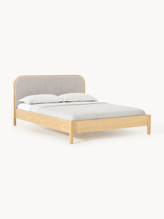 Jones Wooden Bed with Headboard in Bouclé