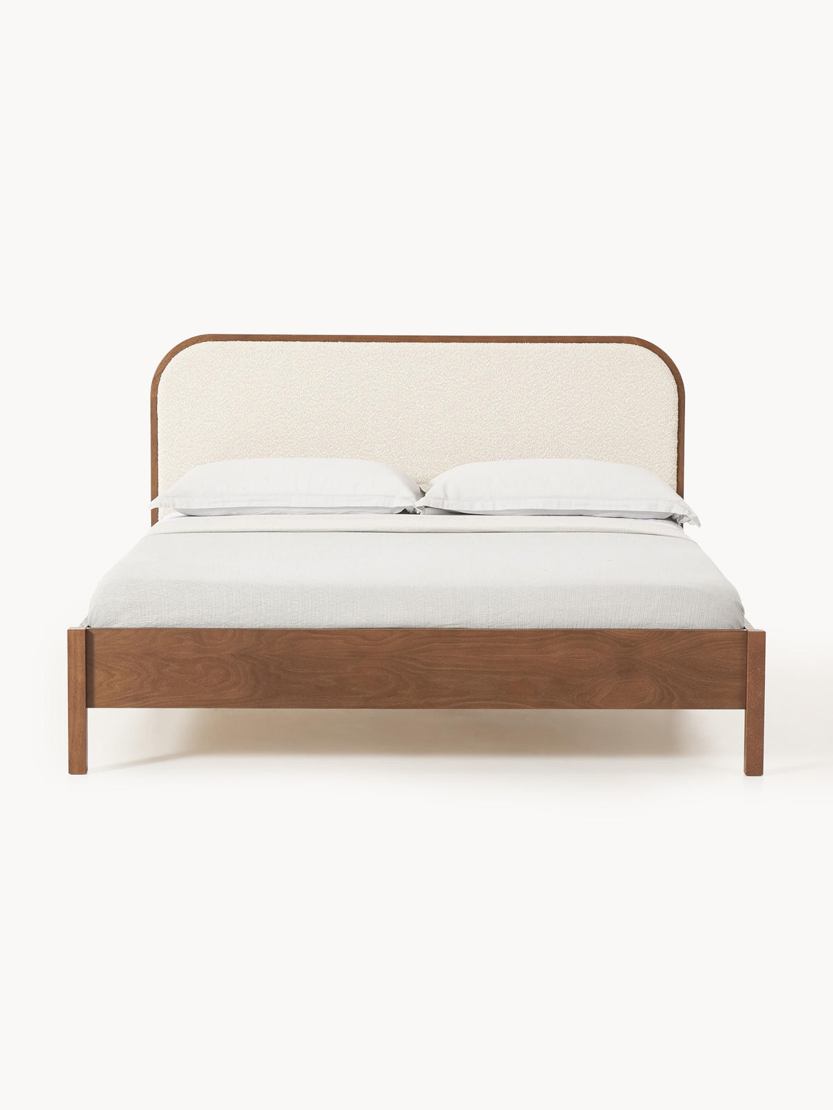 Jones Wooden Bed with Headboard in Bouclé