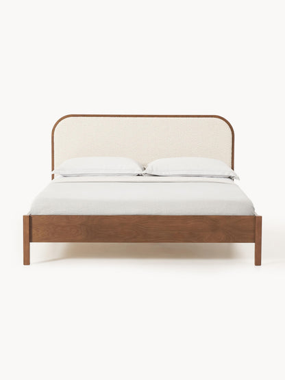 Jones Wooden Bed with Headboard in Bouclé