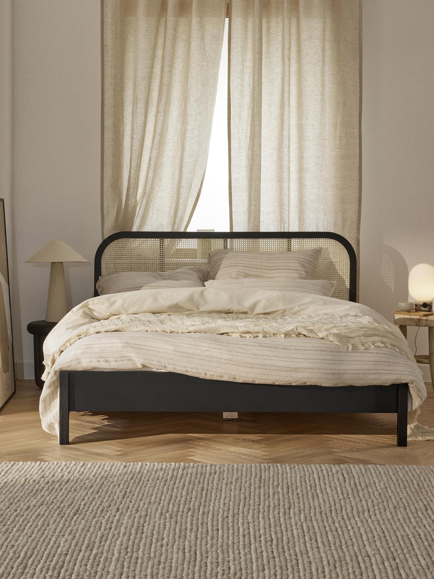 Jones Wooden Bed with Headboard in Vienna Cane