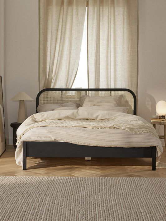 Jones Wooden Bed with Headboard in Vienna Cane