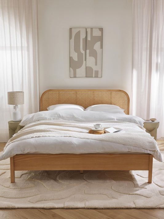 Jones Wooden Bed with Headboard in Vienna Cane
