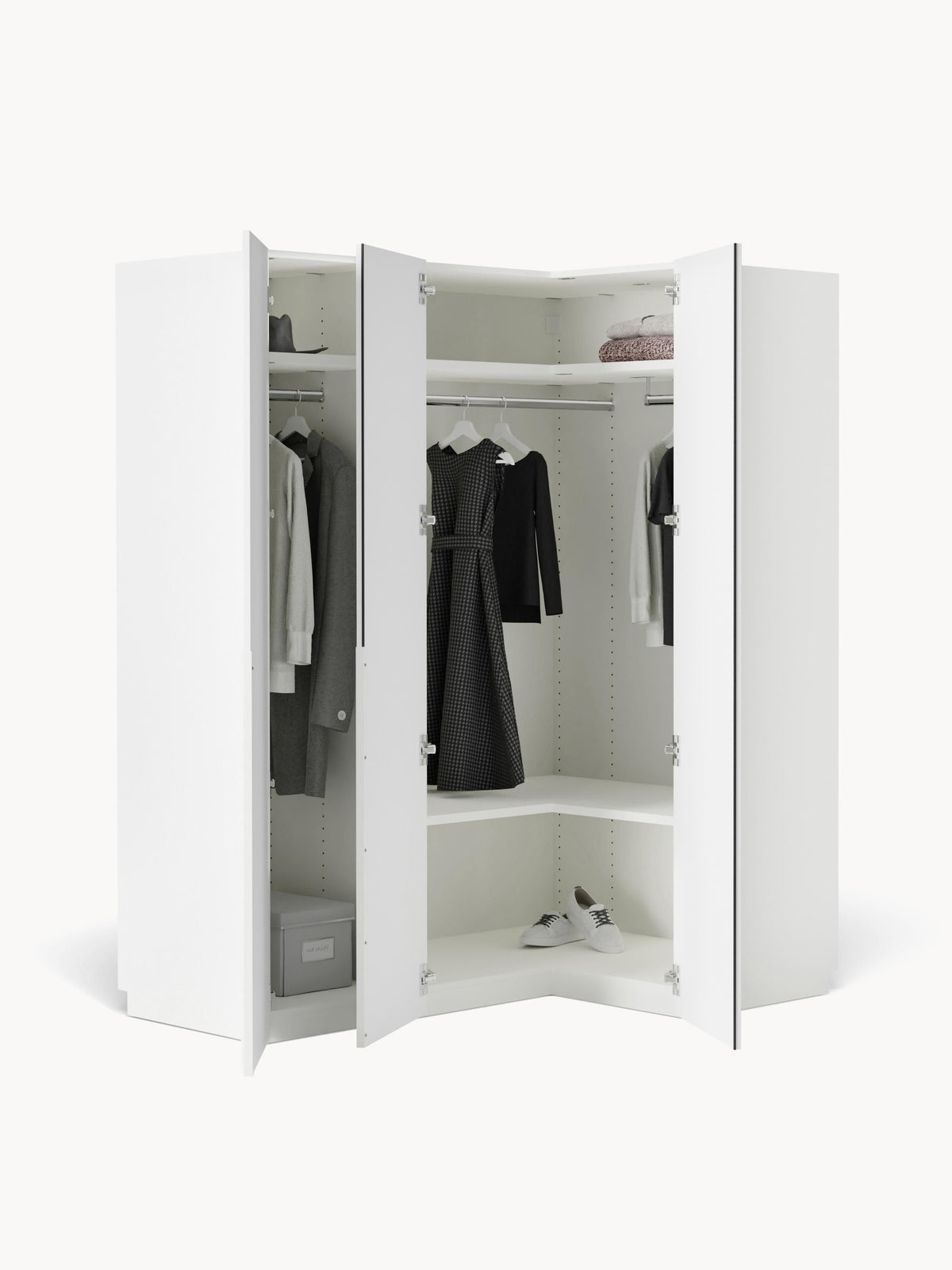 Leon Corner Wardrobe, Modular, 165 cm Wide, in Various Sizes