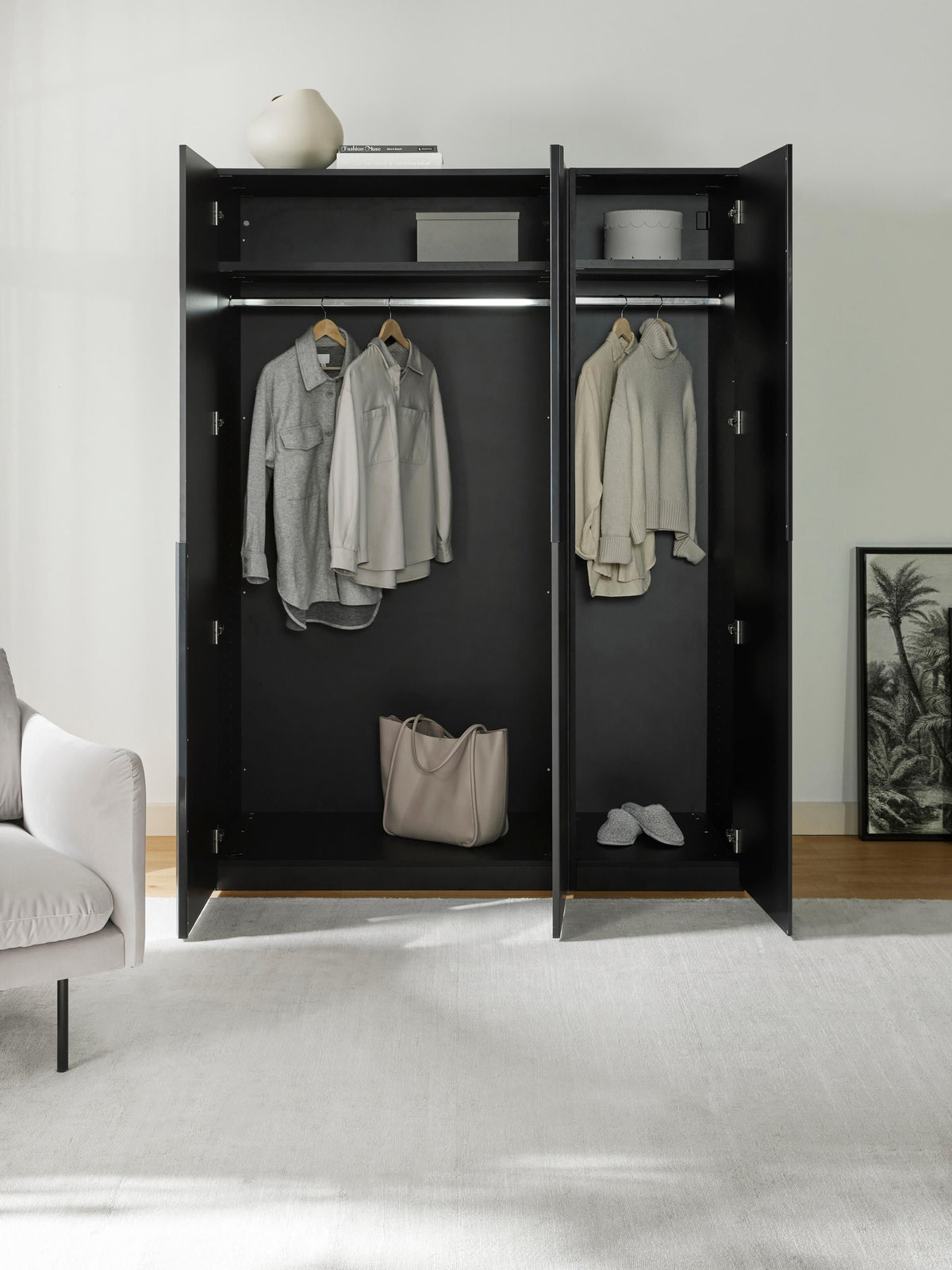 Leon Hinged-Door Wardrobe, Modular, 150 cm Wide, in Various Sizes