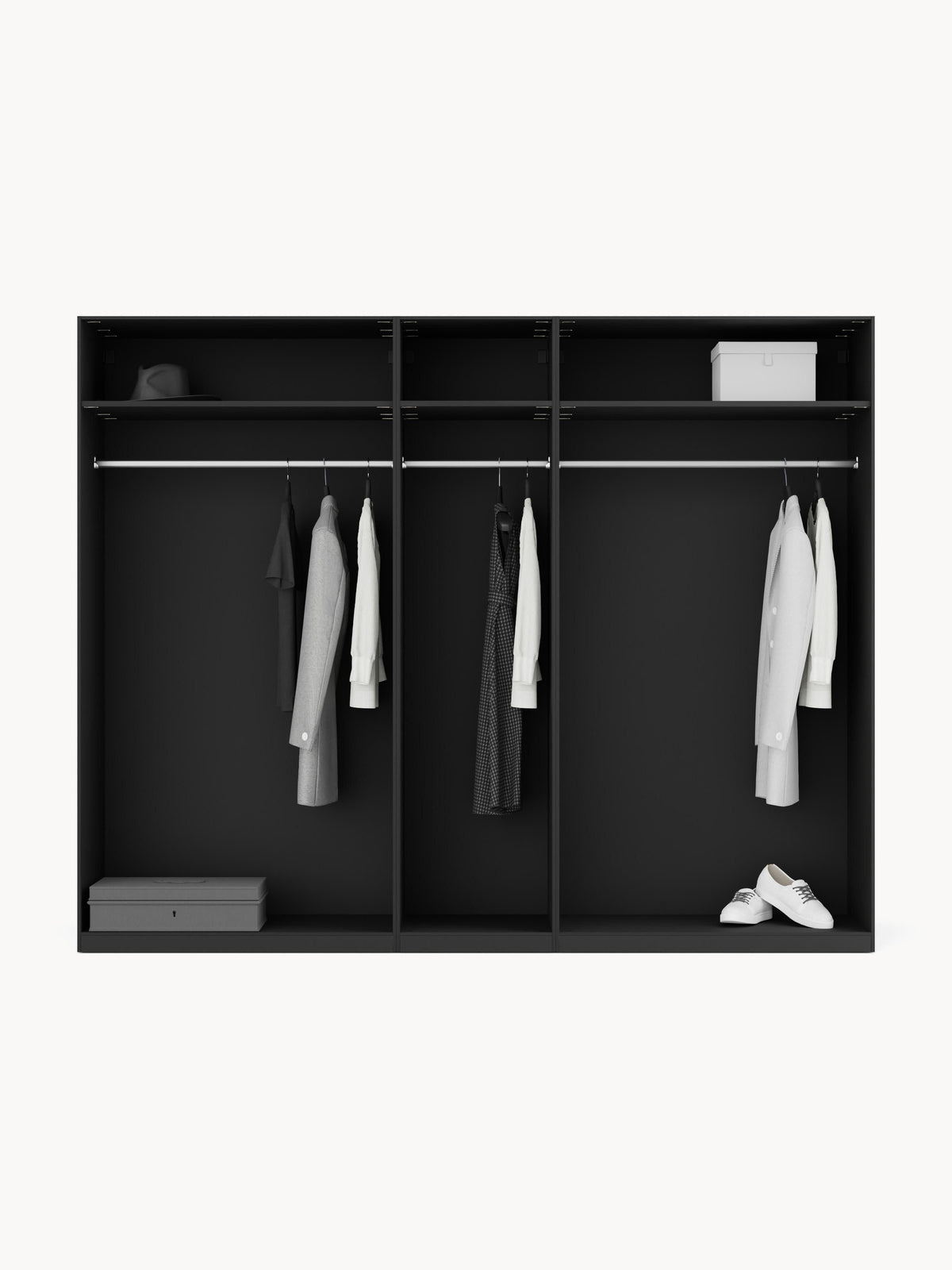 Leon Hinged-Door Wardrobe, Modular, 250 cm Wide, in Various Sizes