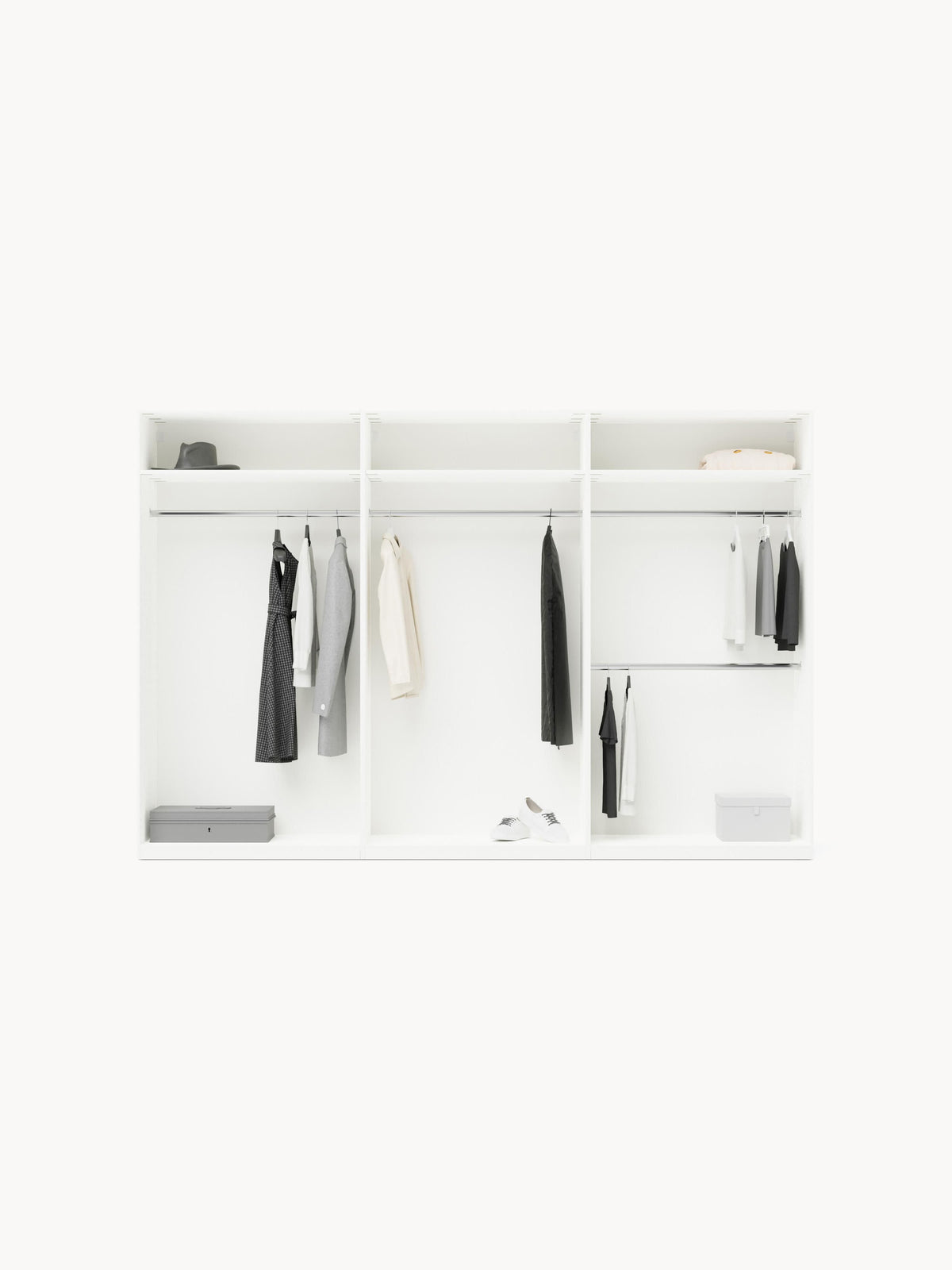 Leon Hinged-Door Wardrobe, Modular, 300 cm Wide, in Various Sizes