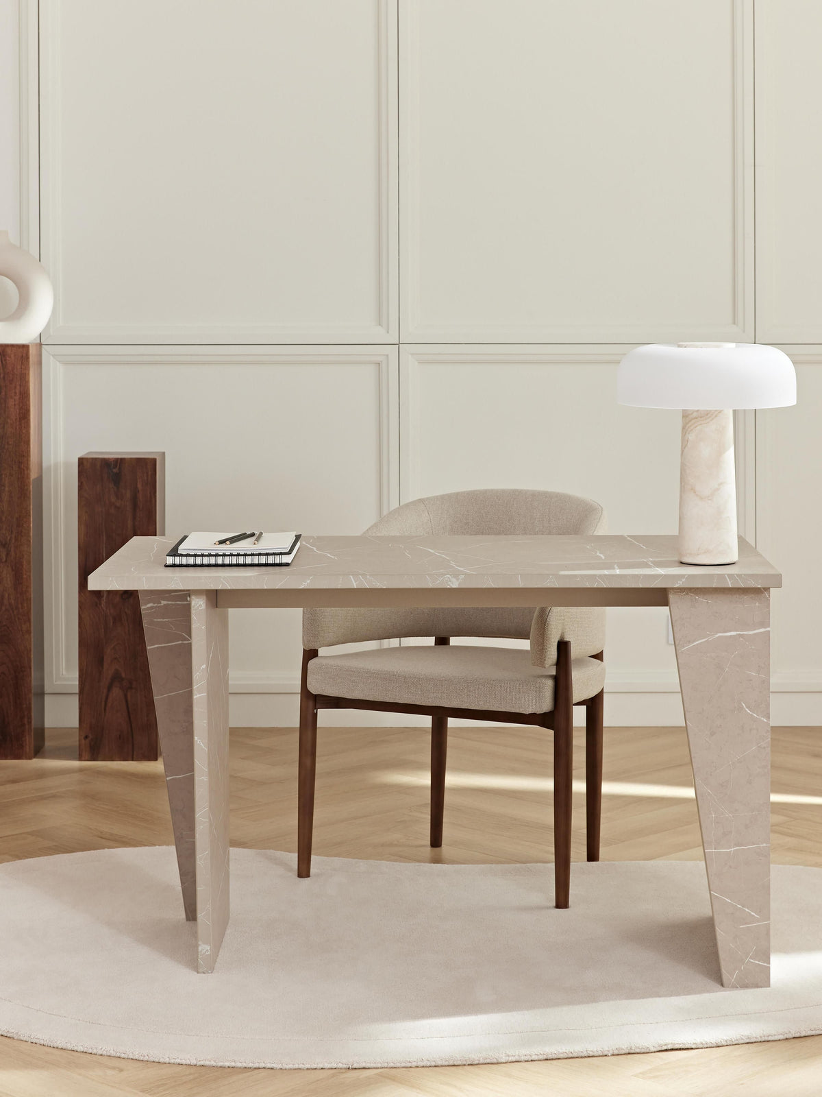 Liam Desk, Travertine Look