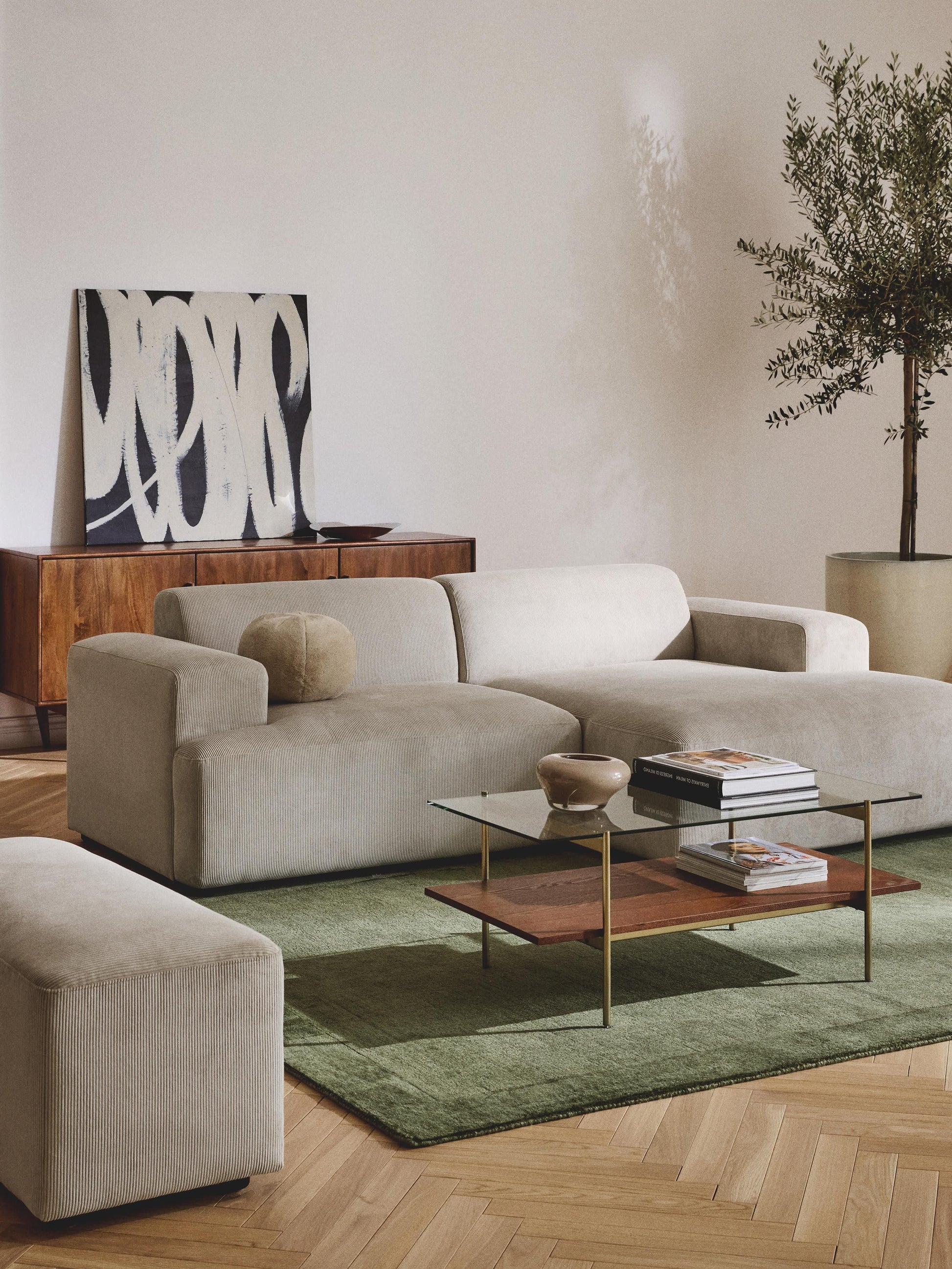 Melva Corner Sofa, Corduroy, 3-Seater