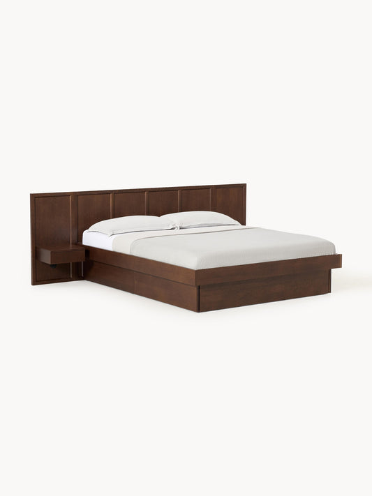 Nanto Wooden Bed with Headboard and Bedside Tables
