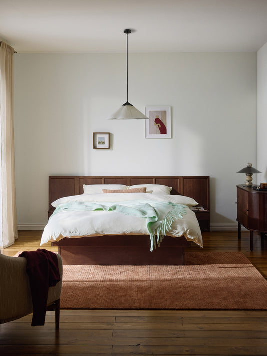 Nanto Wooden Bed with Headboard and Bedside Tables