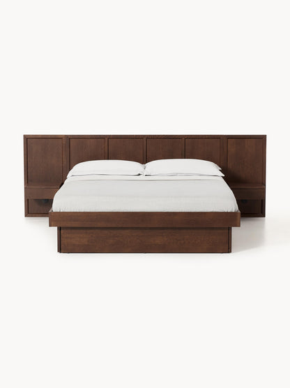 Nanto Wooden Bed with Headboard and Bedside Tables