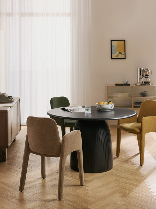 Nelly Dining Table with Fluted Texture, Round, in Various Sizes