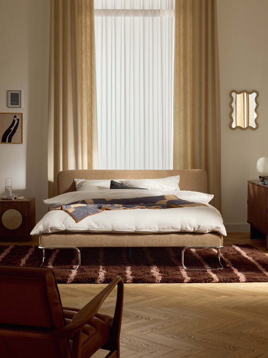Olina Upholstered Bouclé Bed on Metal Legs