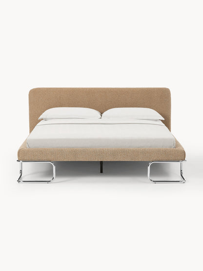 Olina Upholstered Bouclé Bed on Metal Legs