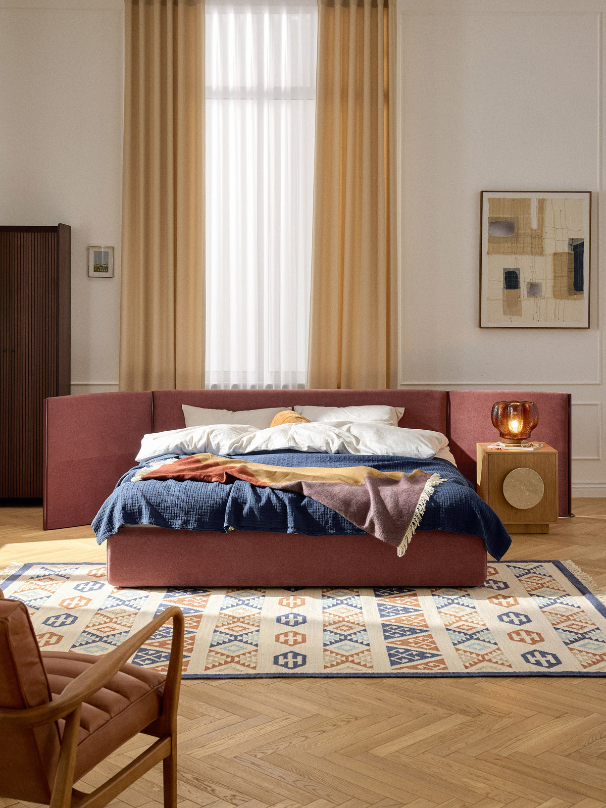 Otis Upholstered Bed, Folding Headboard