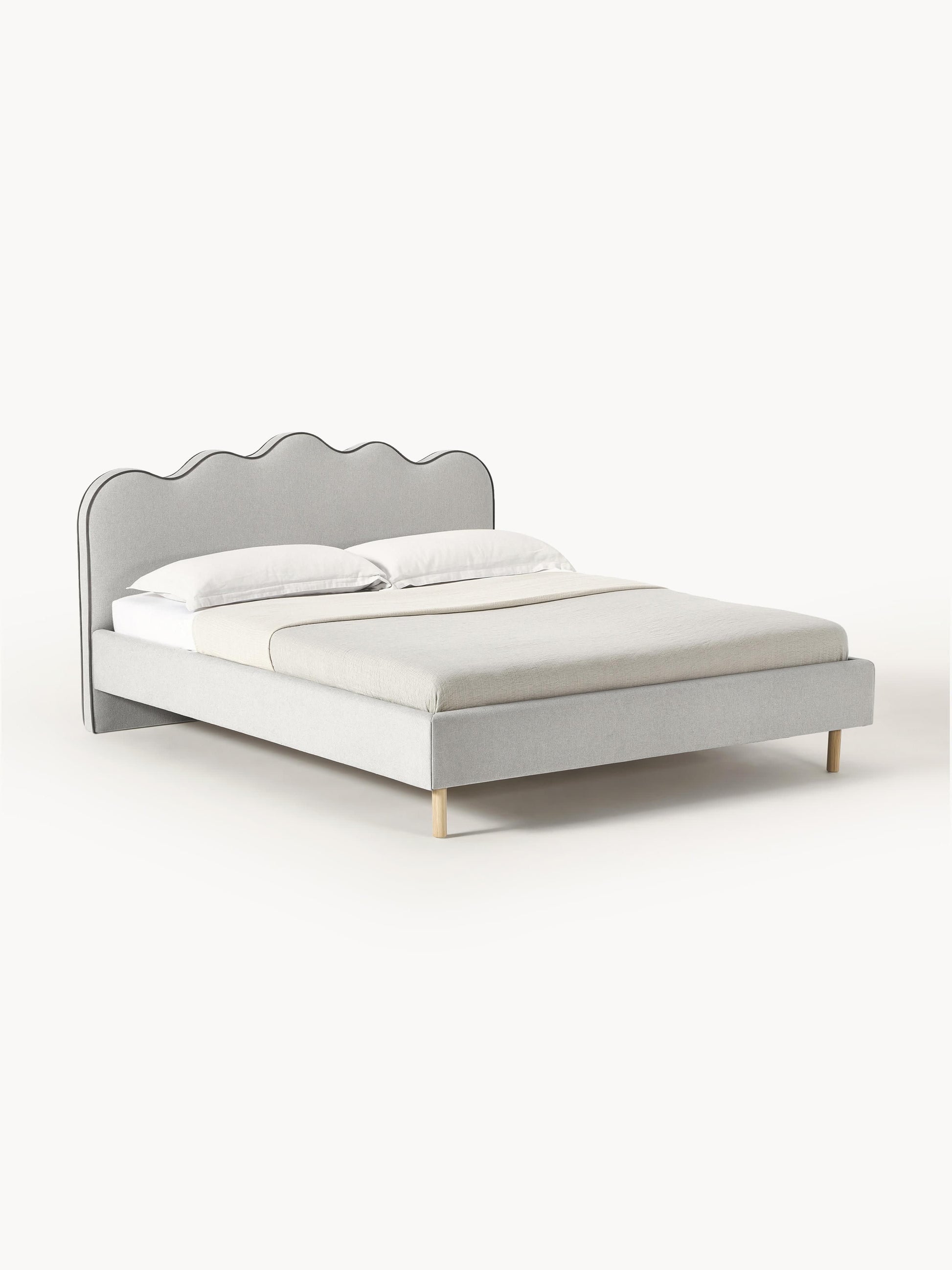 Romy Upholstered Bed, Wavy Headboard